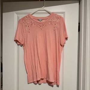 Lucky Brand Coral Embroidered Tee